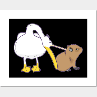 Pelican Tries to Eat Capybara Funny Cute Kawaii Meme Posters and Art